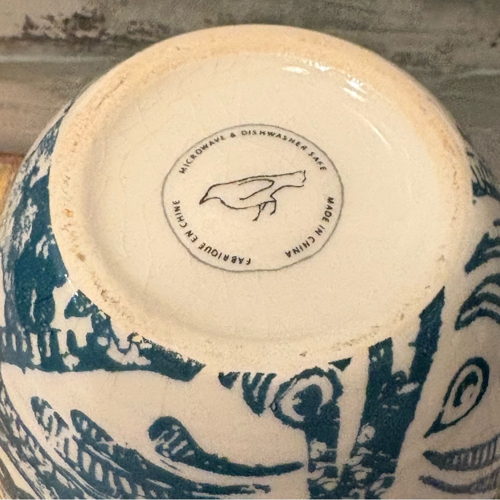 Anthropologie Homegrown Monogram "B" Floral Fish Coffee Mug Cup 14 oz Teal - Picture 3 of 3
